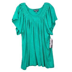 Thomas & Olivia Blouse Top Plus Size 2X Pleated Tunic Mom Core Stretch Green NWT